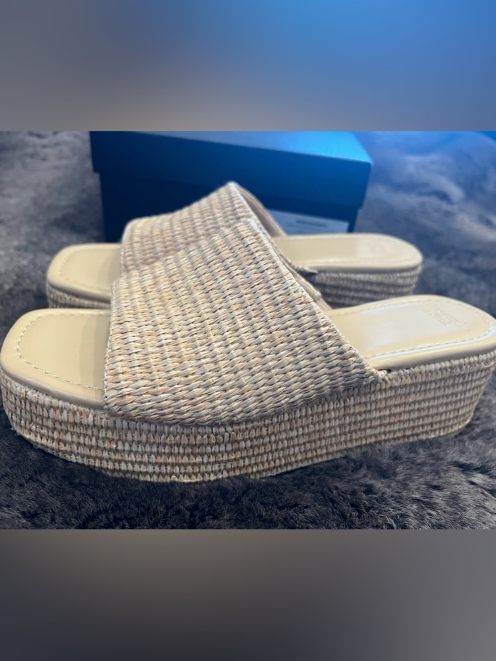 Abercrombie & Fitch Beige Woven Platform Slide Sandals